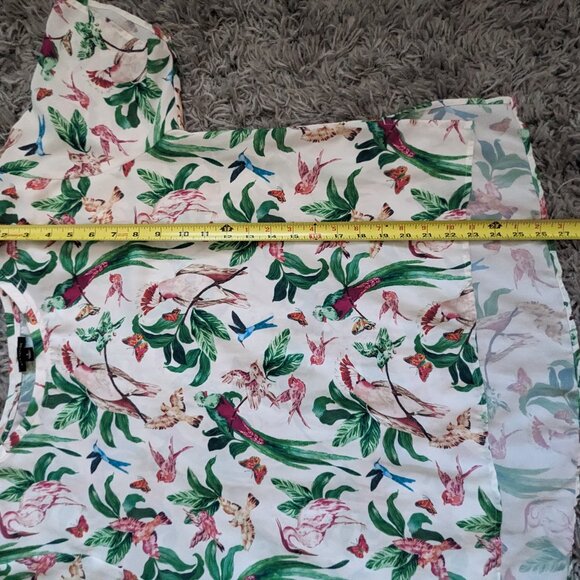 Ann Taylor Multi-Color All Over Tropical Bird Print Short Sleeve Top - Picture 7 of 8